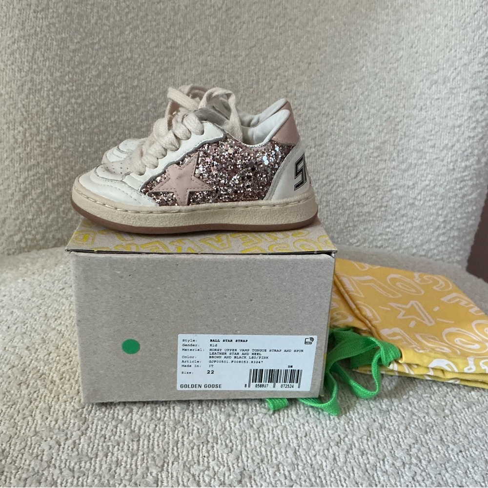 Golden Goose Kids/Little Girls Ballstar Sneakers - Glitter Pink and Cream Sz 21